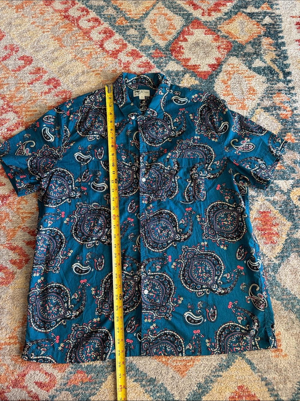 J. Crew Vintage-Inspired Teal Paisley Short-Sleeve Shirt